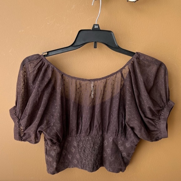 Free People Womens Elegant Brown Lace Top Size XS Boho Cropped - Picture 5 of 7